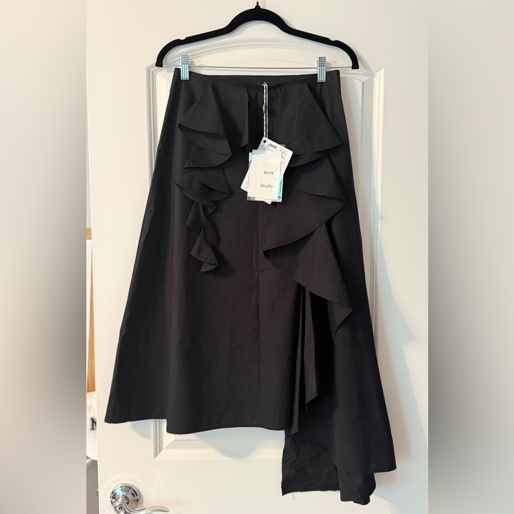 Acne Studios Asymmetrical Ruffle Midi Skirt – Black – NWT – EU 36 / US 4